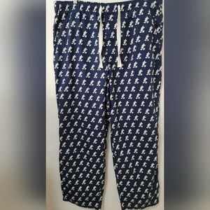 Disney Mens Blue White Striped Mickey Logo Print Cotton Pajama Pants Size XL
